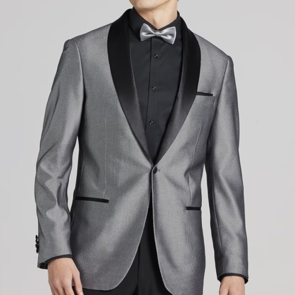 NEW Egara Slim Fit Dinner BLACK SILVER HERRINGBONE Tuxedo Jacket MULTIPLE SIZES
